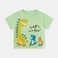 thumbnail image 2 of XUELUO Kids Boys Athletic Shirts Summer Cute Cartoon Dinosaur Print Round Neck Short Sleeve Fashion T Shirts Sportwear,Green,7-8 Years, 2 of 3