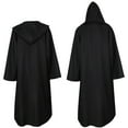 thumbnail image 3 of OKKEEY Halloween Adult Hooded Black Robe Cloak for Women Men - Knight Style Costume Vintage Tunic Uniform Cape Halloween Cosplay Outfit, Unisex Black - 57inch, 3 of 7