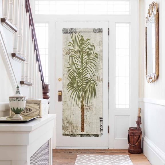 Vintage Palm Trees Door Curtains for Door Window, French Sidelight Front Back Door Curtains With Tieback, Summer Tropical Botanical Beige Burlap Kitchen Rod Pocket Drapes Panel, 25"x72"