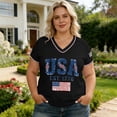 thumbnail image 6 of YVNAURA Women's 250th Anniversary V Neck T Shirt America 250 Semiquincentennial Patriotic Tee 1776-2026 USA Flag Graphic Family Matching Shirts for Women 4th of July, Black, L, 6 of 8