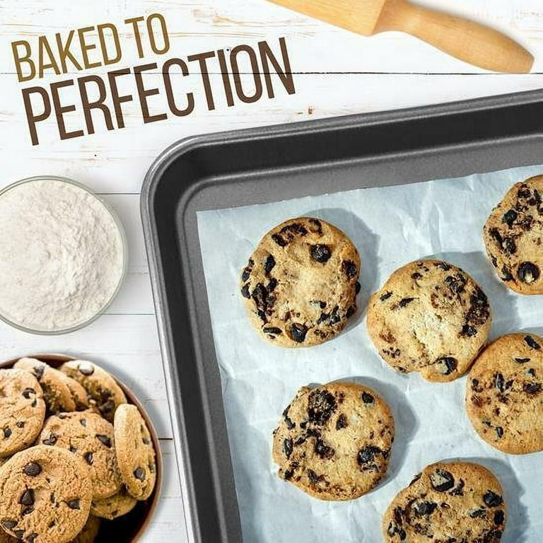 NutriChef Nonstick Cookie Sheet Baking Pan - 2-Pc. Professional Quality  Kitchen Cooking Non-Stick Bake Trays with Gray Coating Inside & Outside