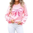 thumbnail image 2 of Women Cute Sweater Y2k Long Sleeve Crew Neck Knit Sweaters Aesthetic Pullover Top Pink S, 2 of 9