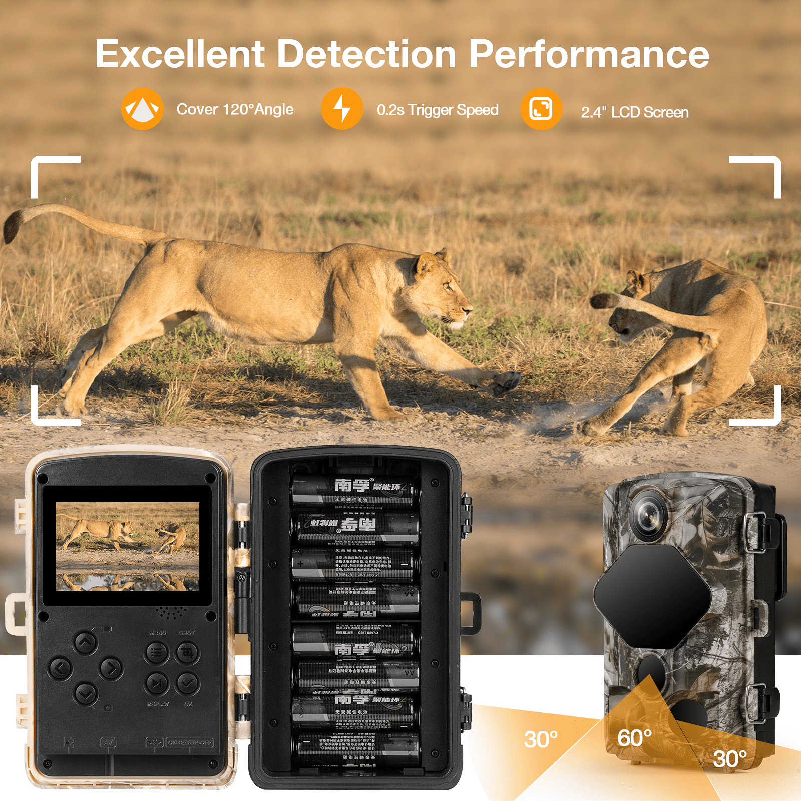 CAMPARK Native 4K 30fps WiFi Trail Camera 32MP Bluetooth Game Hunting Camera with 65FT Infrared Night Vision Motion Activated Waterproof 120° Wide Angle Wildlife Monitoring 2.4" LCD Deer Trail Cam
