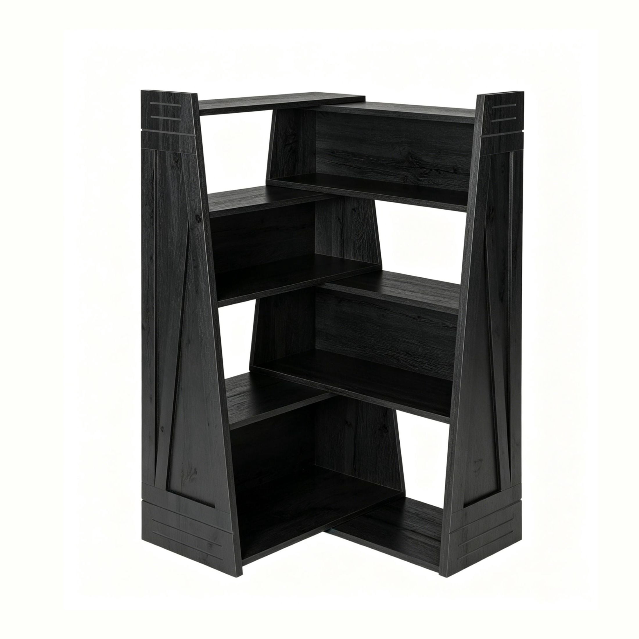 GDF Studio 47.17" Expandable 4-Tier L-Shaped Bookshelf, Adjustable 2-Piece Storage Rack, Black