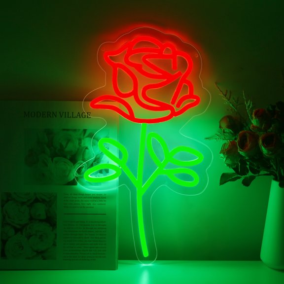 Red Rose Flowers LED Neon Lighted Sign Acrylic Back Panel Logo Neon Sign USB Dimmer Switch For Home Living Room Flowers Store Party Wedding Wall Art Decor Night Lamps Singboards LED Signs, 15.7"x9.1"