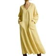 thumbnail image 2 of Women's Oversized Maxi Dress V Neck Long Sleeve Tunic Dress with Large Pockets Casual Flowy Kaftan Gown Loose Fit Comfortable Daily Home Wear Vacation Breathable, 2 of 3