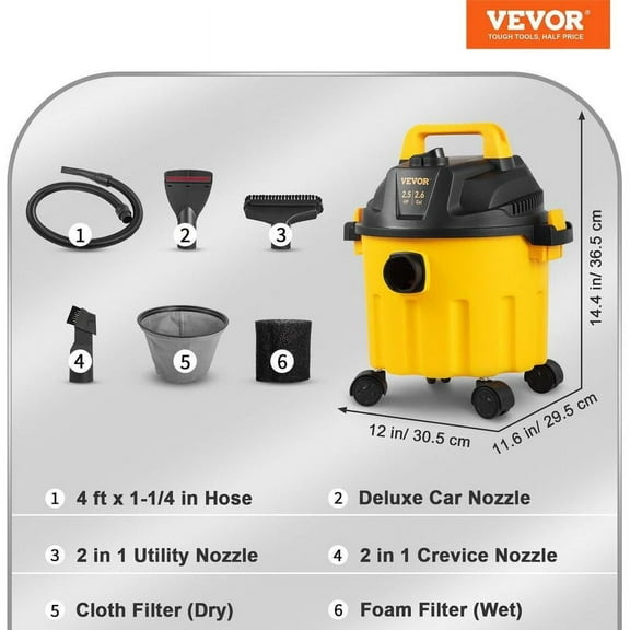 VEVOR Wet Dry Vac, Max 8 Gallon, 6 Peak HP, 3 in 1 Shop Vacuum with Blowing Function, Portable with Attachments to Clean Floor, Upholstery, Gap, Car, ETL Listed VEVOR Super Brand Day