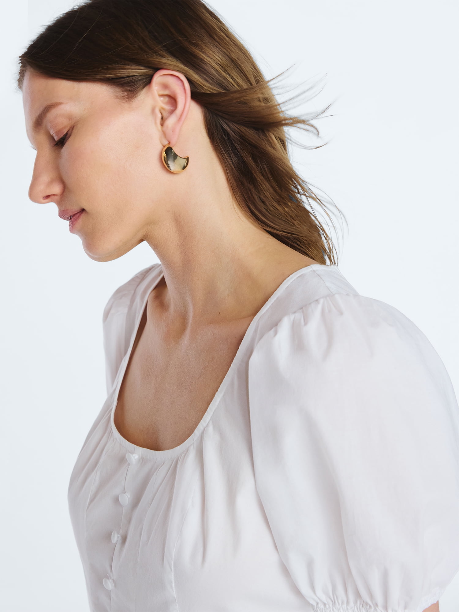 Scoop Women's Gold Tone Curved Stud & Hoop Earrings, 2 Pairs