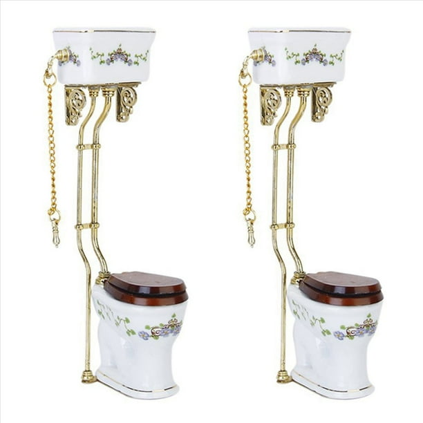 2X Inodoro en Miniatura de Bano de Casa de Munecas de Vendimia Estilo Victoriano +