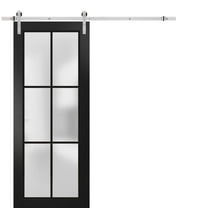 Sturdy Barn Door 32 x 80 inches | Planum 2122 Matte Black Frosted Glass | Stainless Steel 6.6FT Rail Hangers Heavy Set | Solid Panel Interior Doors