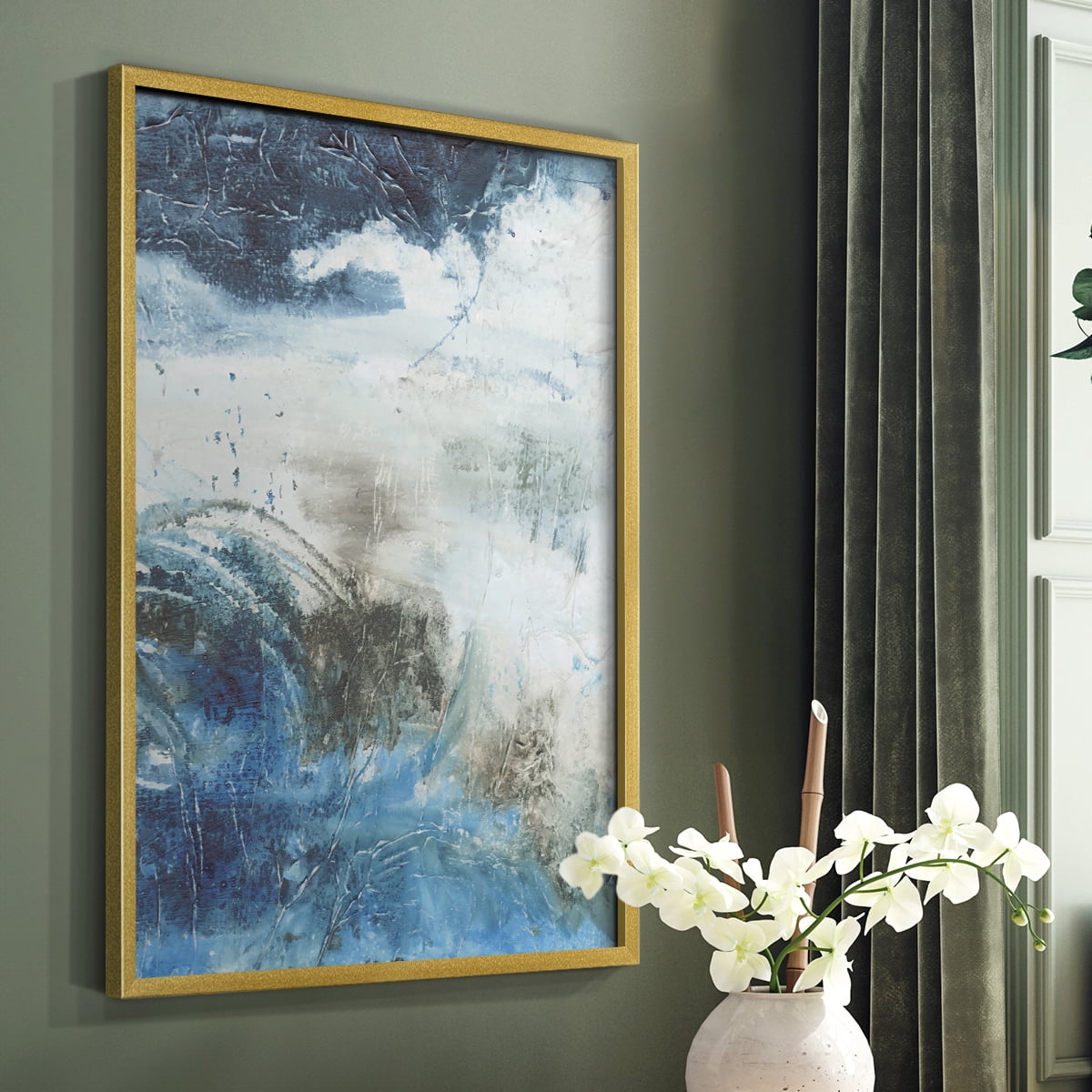 Coastal Seas I Framed Print in Gold Solid Wood Framed Print No Nail Hanging