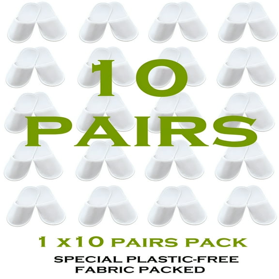 TELOLY 10 Pairs Fabric Packed Non-Slip Disposable Slippers for Hotel Airbnb Spa Wedding Salon Guests Adult Men Women Size 10-11, White