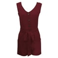 thumbnail image 4 of Fangasis Women Romper V Neck Jumpsuits Solid Color Short Jumpsuit Ladies Casual Shorts Plain Holiday Mini Pants Wine Red M, 4 of 6