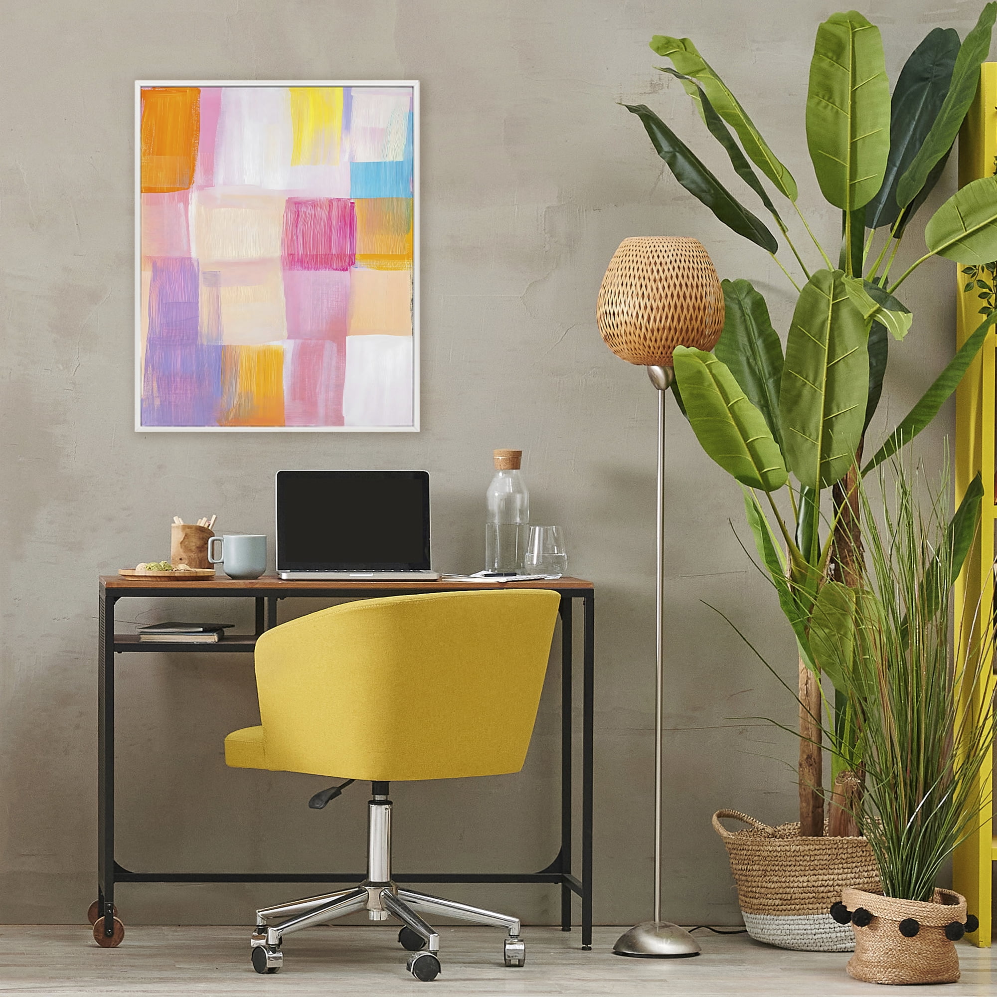 Stupell Industries Abstract Grid Brushstrokes White Framed Giclee Art, design by The Prints Vibe