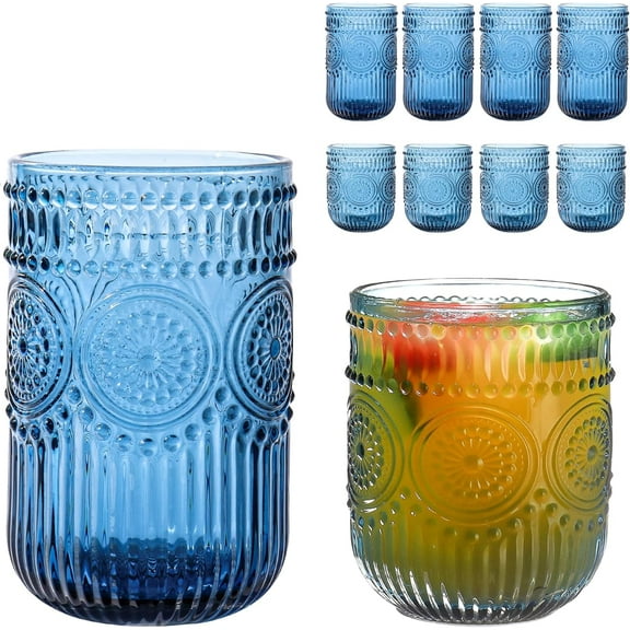 Blue Drinking Glasses Set of 12, 12 Oz Highball & 10 Oz Cocktail Glasses