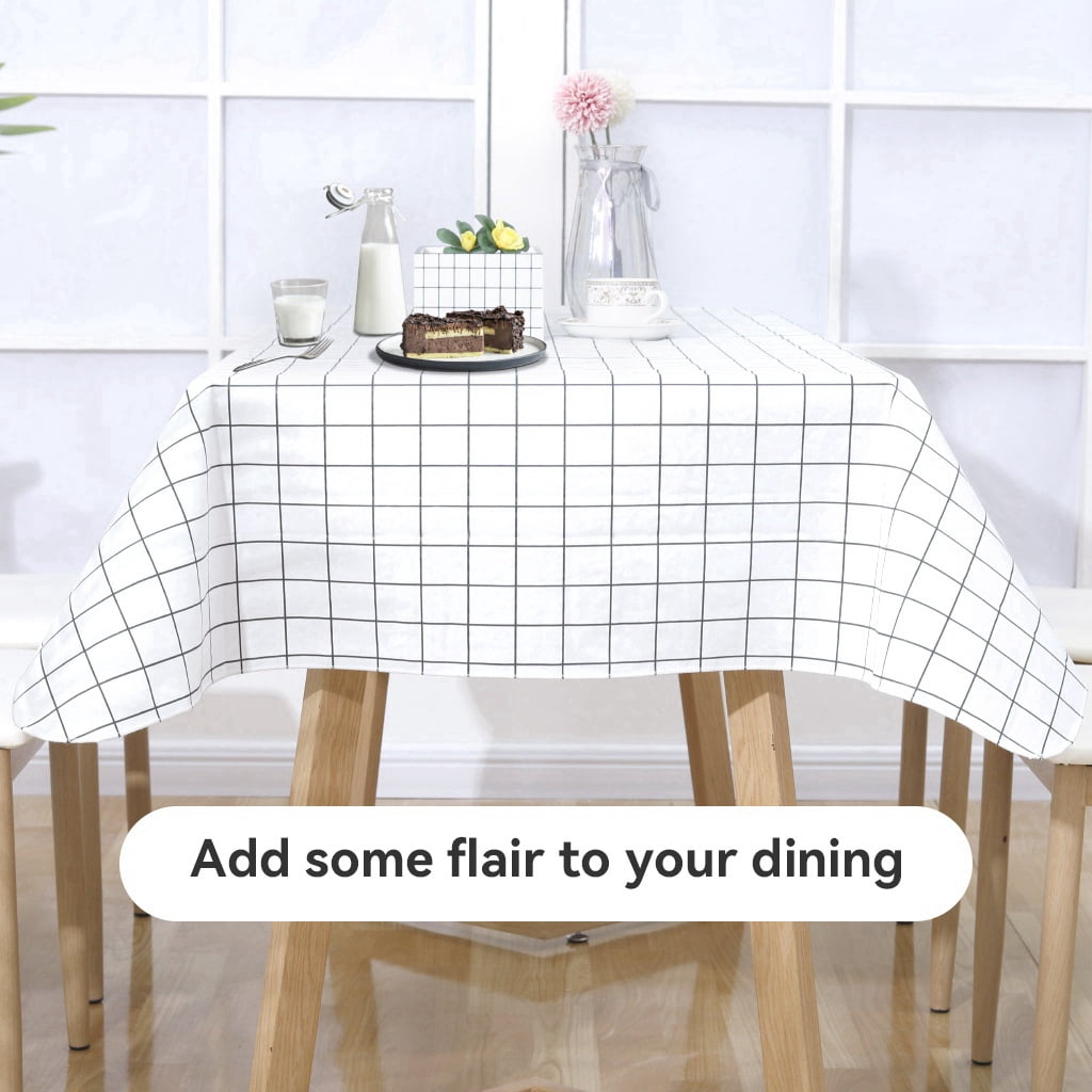 Ray Star 100% Waterproof White 52x90in PVC Tablecloth, Vinyl Table Cloth Cover Oil Proof Spill Proof Wipeable Table Cloths with Flennal Backing