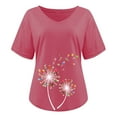 thumbnail image 4 of Summer Saving Wycnly Cute Tops for Women Dandelion Print V-Neck Short Sleeve T shirts Summer Fashion Loose Fit Lightweight Comfy Pullover Blouses Hot Pink M Clearance Clothes, 4 of 4