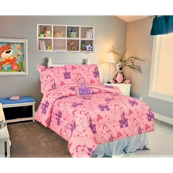 Girls and boys bed in bag complete set in twin size super soft easy wash kids bedding décor comforter , sheet set , pillow toy , pillow sham princess palace cartoon