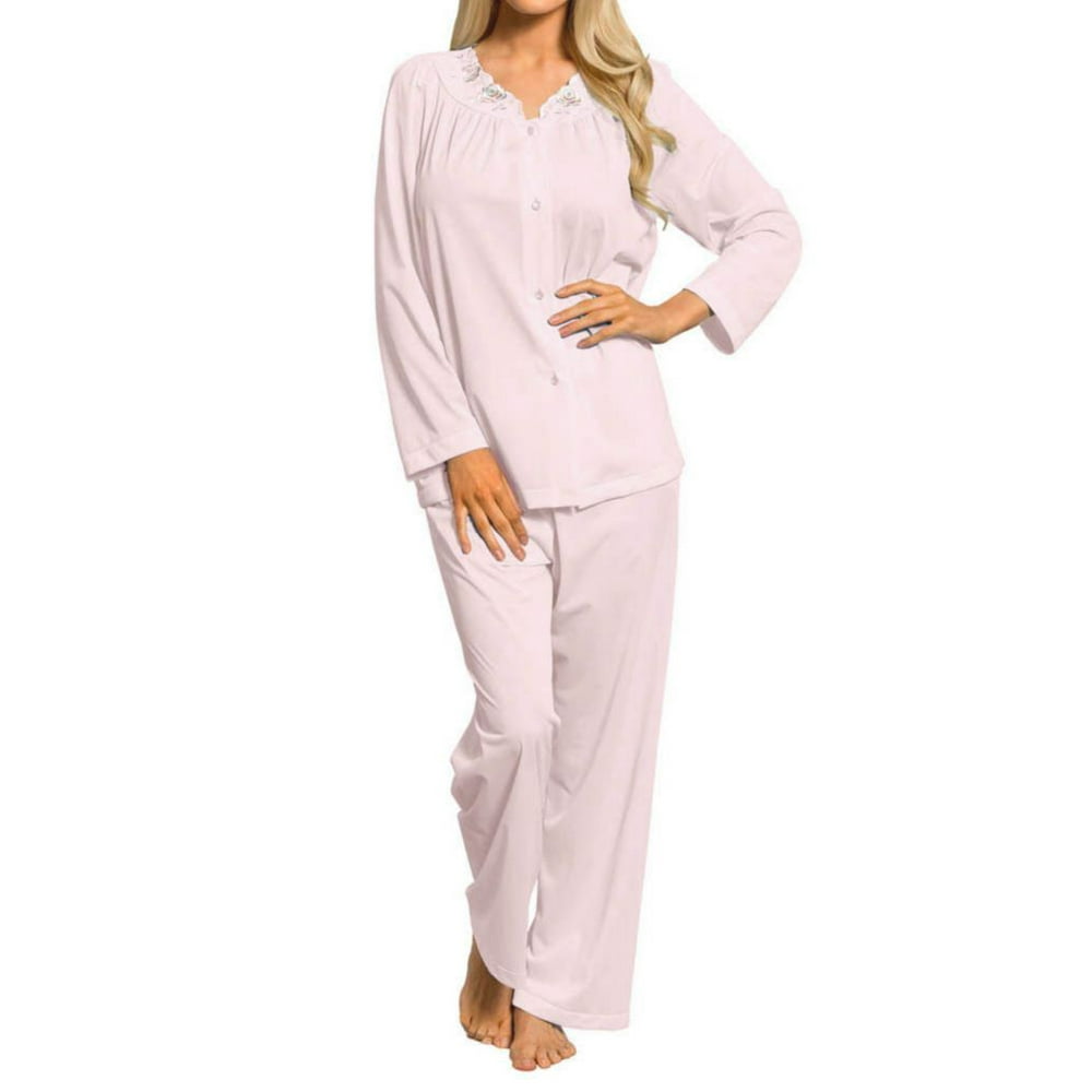 Shadowline Women's Shadowline 76283 Petals Long Sleeve Pajama Set (Pink 2X)