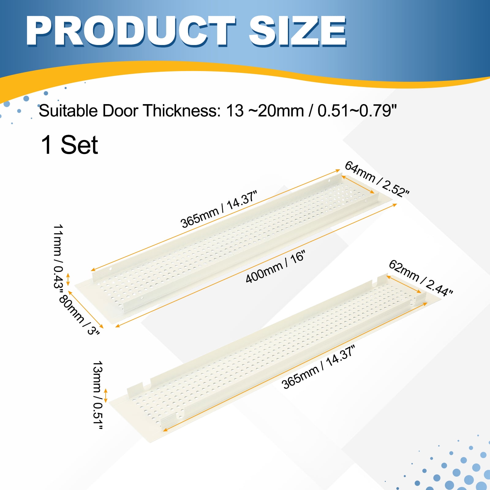 Uxcell Door Air Vent Cover, 16 x 3 Inch (LxW) Cabinet Vent Two Sided Door Grille Heavy Duty Rust-Proof for Floor Cabinet Bathroom Kitchen, White (Openings 14.37 x 2.52)