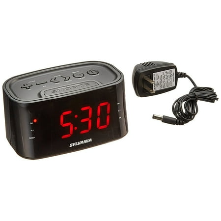 Radio Alarm Clock Radio, Sylvania Black Large Led Digital Home Alarm