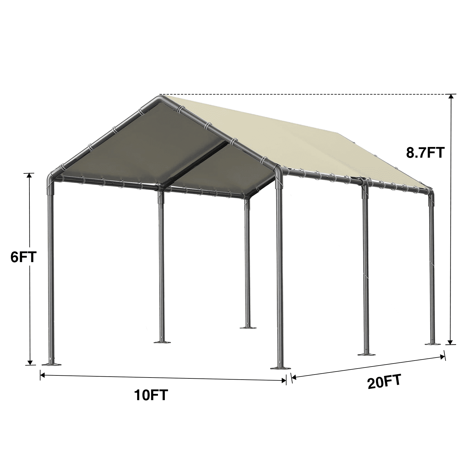Gaildon Carport 10 x 20Ft Upgraded Heavy Duty Carport with Steel Wire Rope Portable Garage for Truck Boat Car Canopy with All-Season Tarp (Beige)
