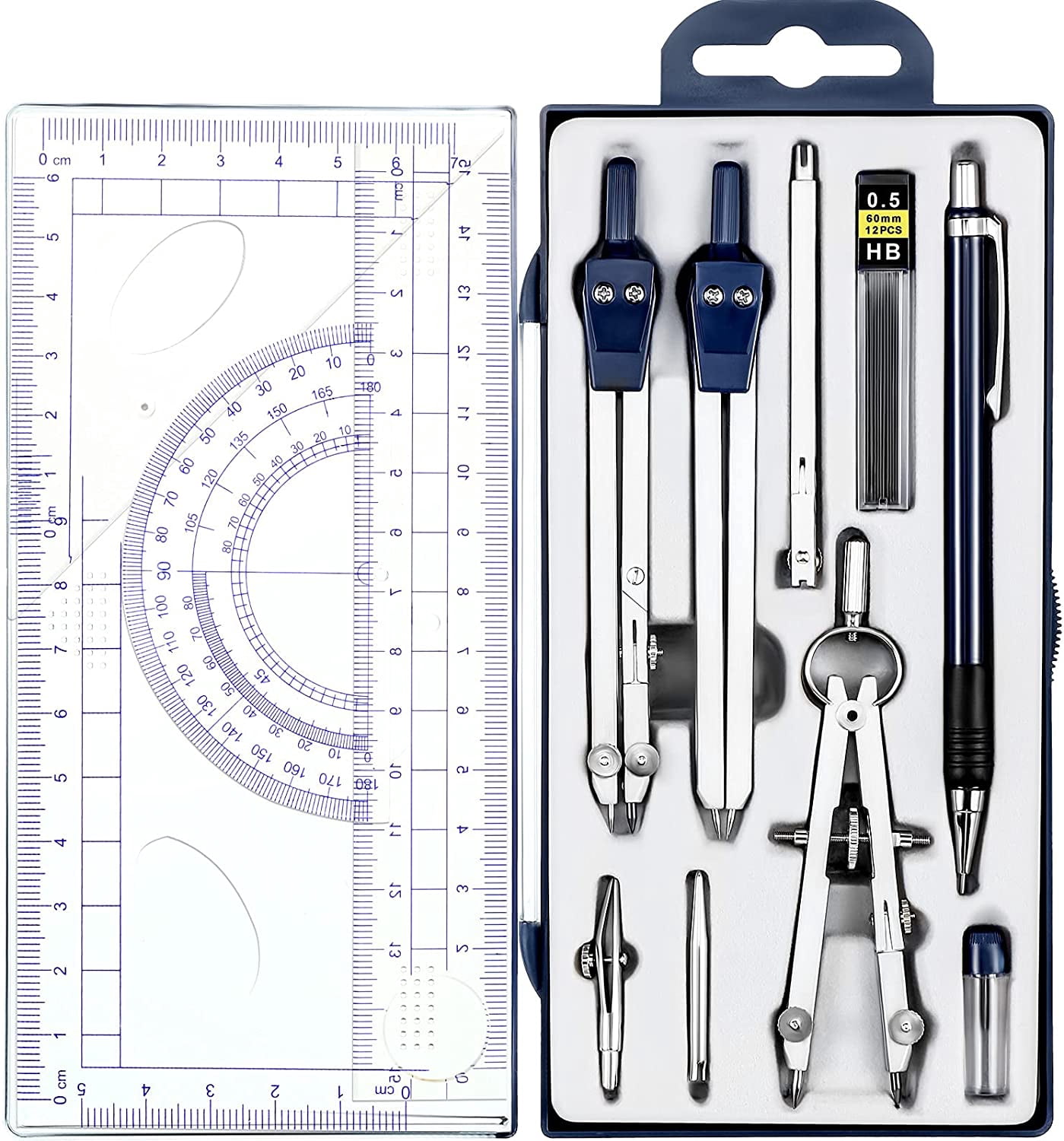 Fityle Protractor Geometry Kit Set Math Set Compass Ruler Math Learning