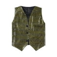 thumbnail image 3 of Sparkling Sequins for Kids V-Neck Gold Shiny Dance Vest for Boys Dance Jazz Hop Jacket Waistcoat Kids Dress 16 Years, 3 of 4
