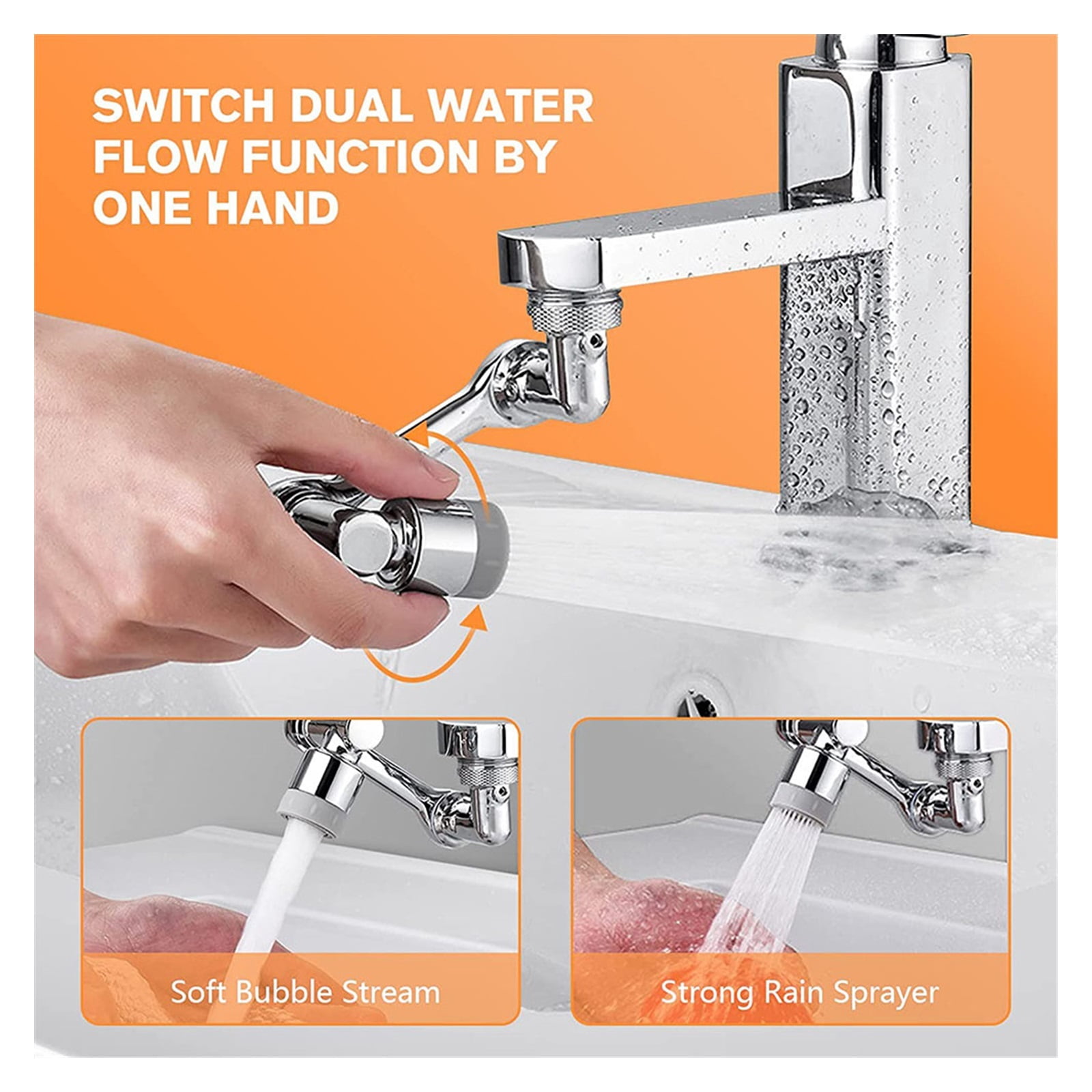 Universal 1080° Rotation Extender Faucet Aerator Plastic Splash Filter Kitchen Washbasin Faucets Bubbler Nozzle Robotic Arm ,Water Saving