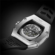 JINLERY Skeleton Automatic Mechanical Men Tourbillon Tonneau Wrist Watch Steel Silicone Sapphire Crystal Waterproof Richard Kinetic Hollow Clock Luminous