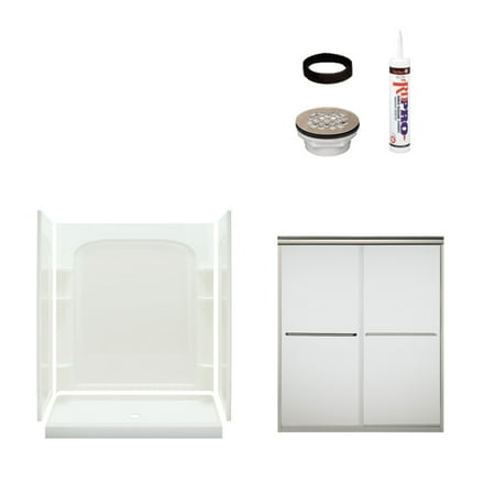 Ensemble Vikrell Shower Wall (Sterling 7223-5475NF Ensemble Vikrell Alcove Shower Wall, Base, And Door Kit, 34-in L x 60-in W x 73.75-in H, Nickel with Frosted)