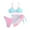 Blue Pink, variant on GYRATEDREAM 7-12Y Girls 3 Pieces Swimsuit Flower Print Soild Tie-dye Bikini Set w/Beach Skirt Bathing Suit