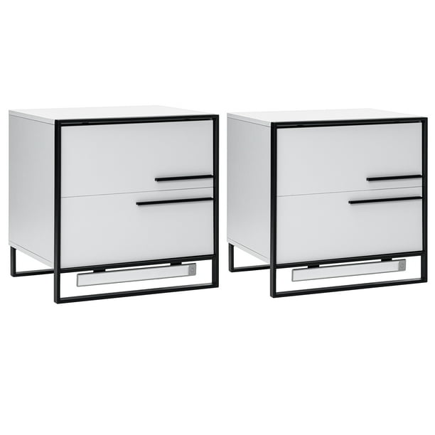 Hommpa LED Nightstand Set of 2 Modern Bedside Table 2 Drawer 3 Color