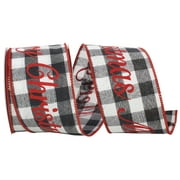 The Ribbon Roll - T93466W-984-40F, Merry Christmas Celine Plaid Twill Wired Ribbon, Black/white, 2-1/2 Inch, 10 Yards