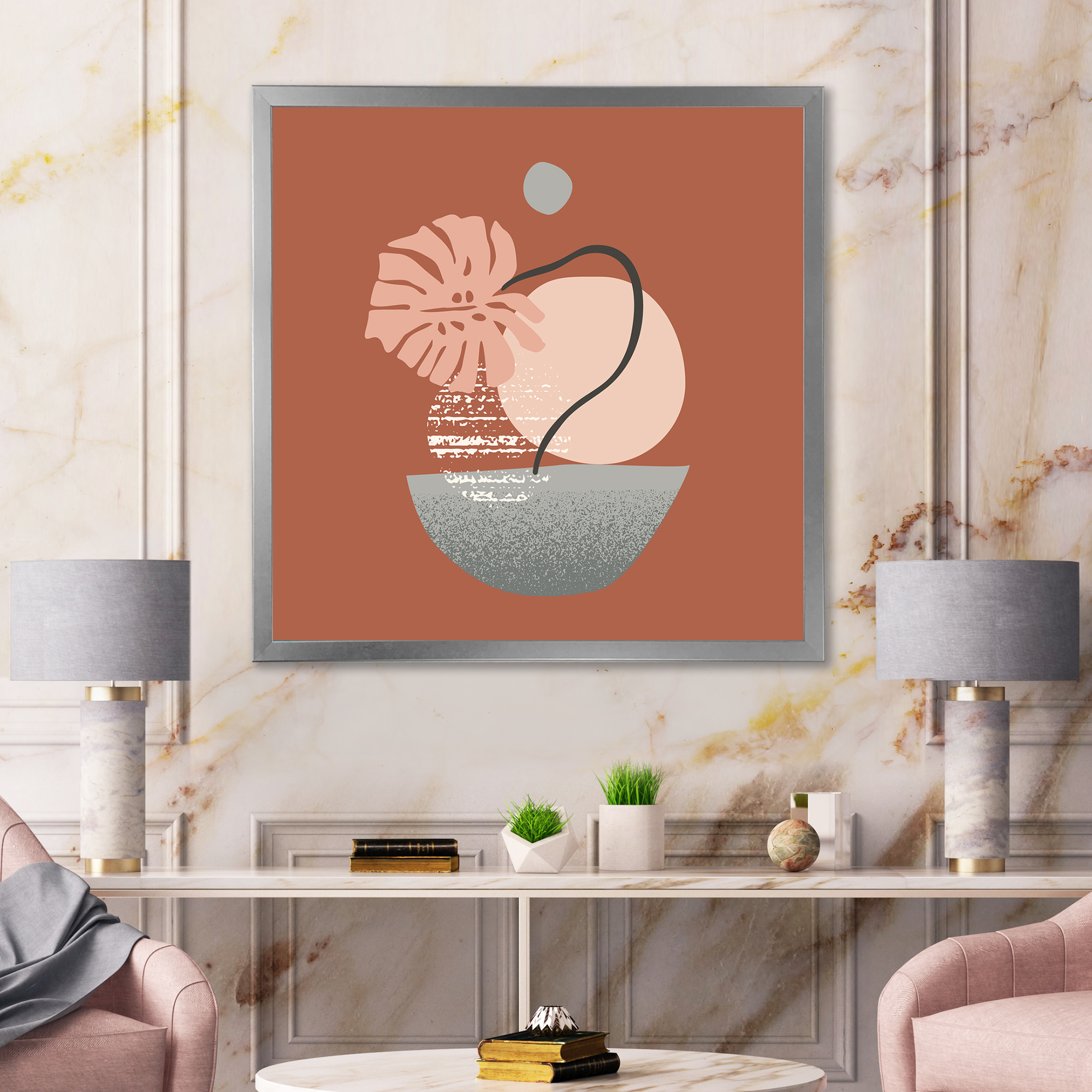Designart 'Abstract Geometry Shapes and Tropical Palm Leaf IV' Modern Framed Art Print