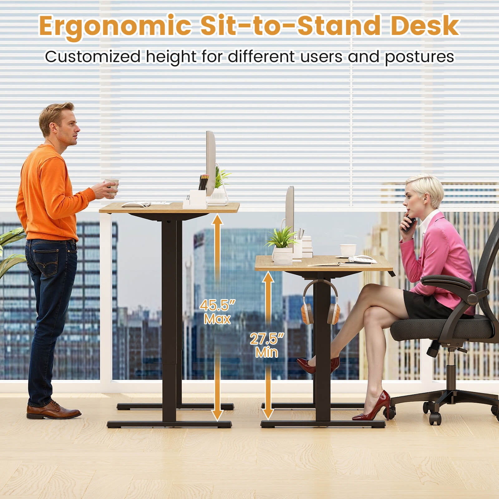 Costway Electric Standing Desk Frame with LED Display Memory Positions for 40”-48” Desktop Black