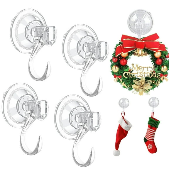 Emlimny 4 Pcs Suction Cup Hooks, Small Clear Heavy Duty Vacuum Suction Hooks with Wipes Removable Window Glass Door Suction Hangers Reusable Suction Cup Holders for Kitchen Bathroom Shower Wreath