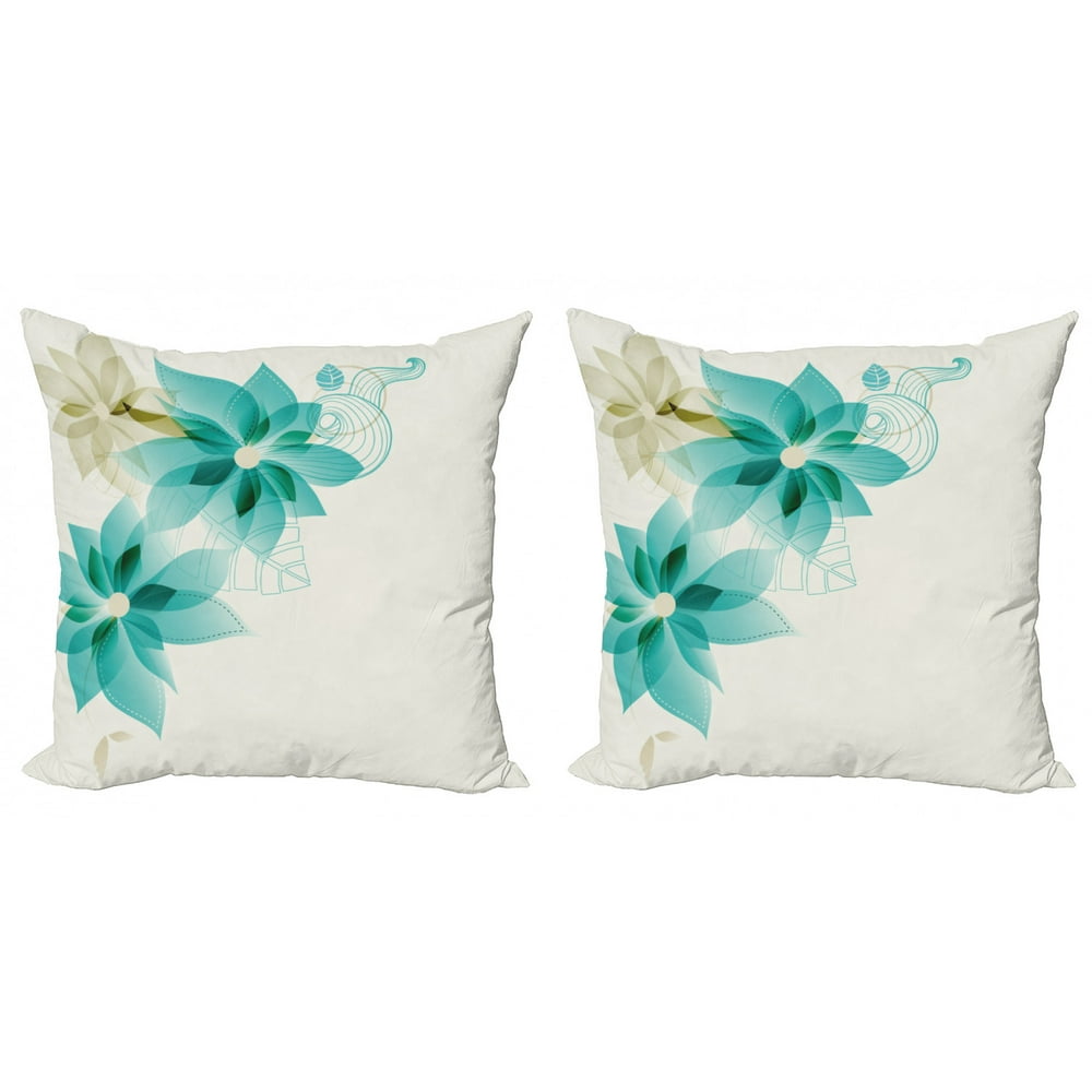 Teal Throw Pillow Cushion Cover Pack of 2, Vintage Inspired Floral