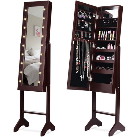 Costway Mirrored Jewelry Cabinet Armoire Organizer Free ...