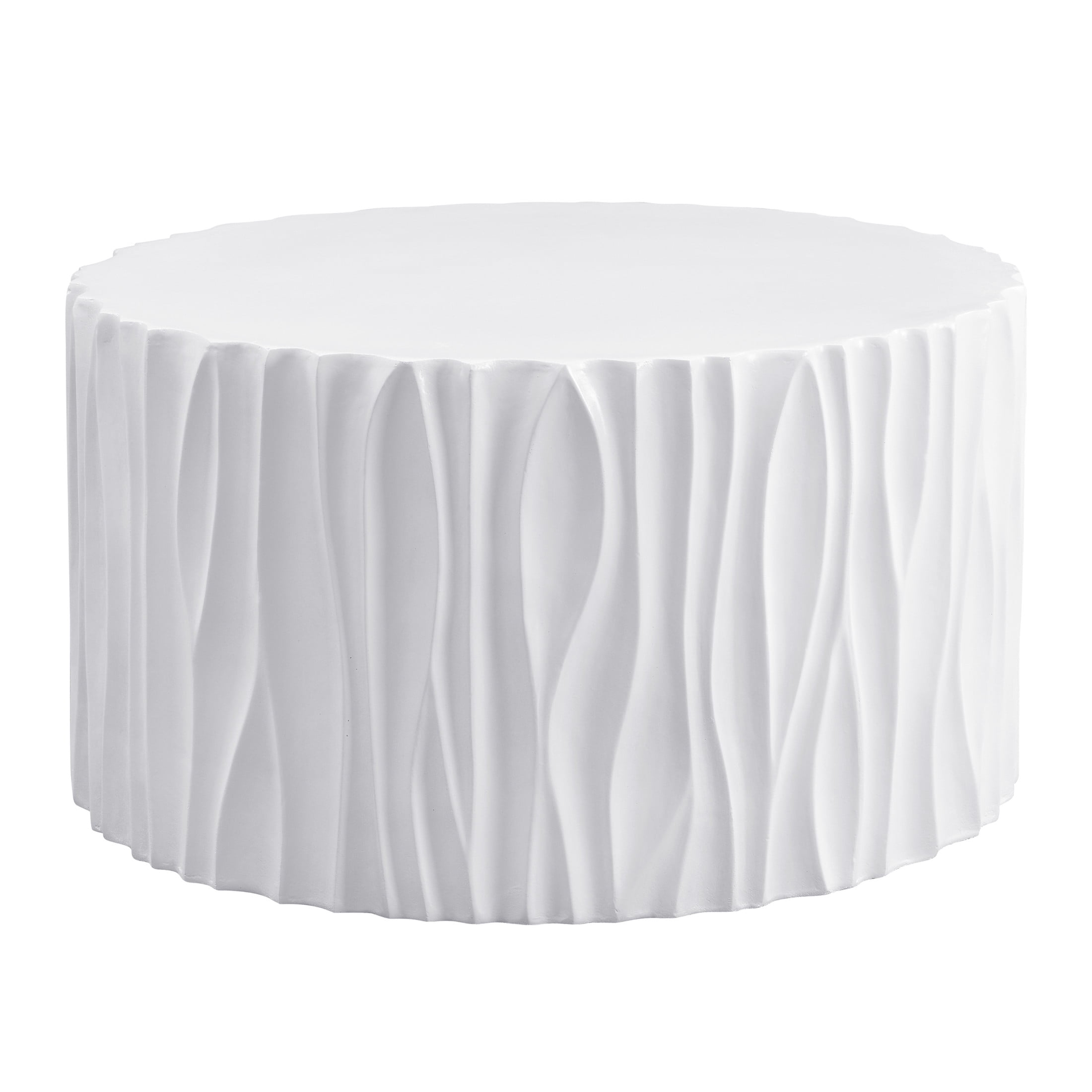 Christopher Knight Home 26.77" Round Outdoor Coffee Table, Wavy Fluted MGO Design, White