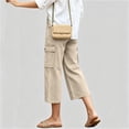 thumbnail image 5 of QIUOMBBP Capri Cargo Pants for Women Wide Leg Button Front Denim Capris with Pockets Summer Fashion Streetwear Jeans Khaki XL, 5 of 6