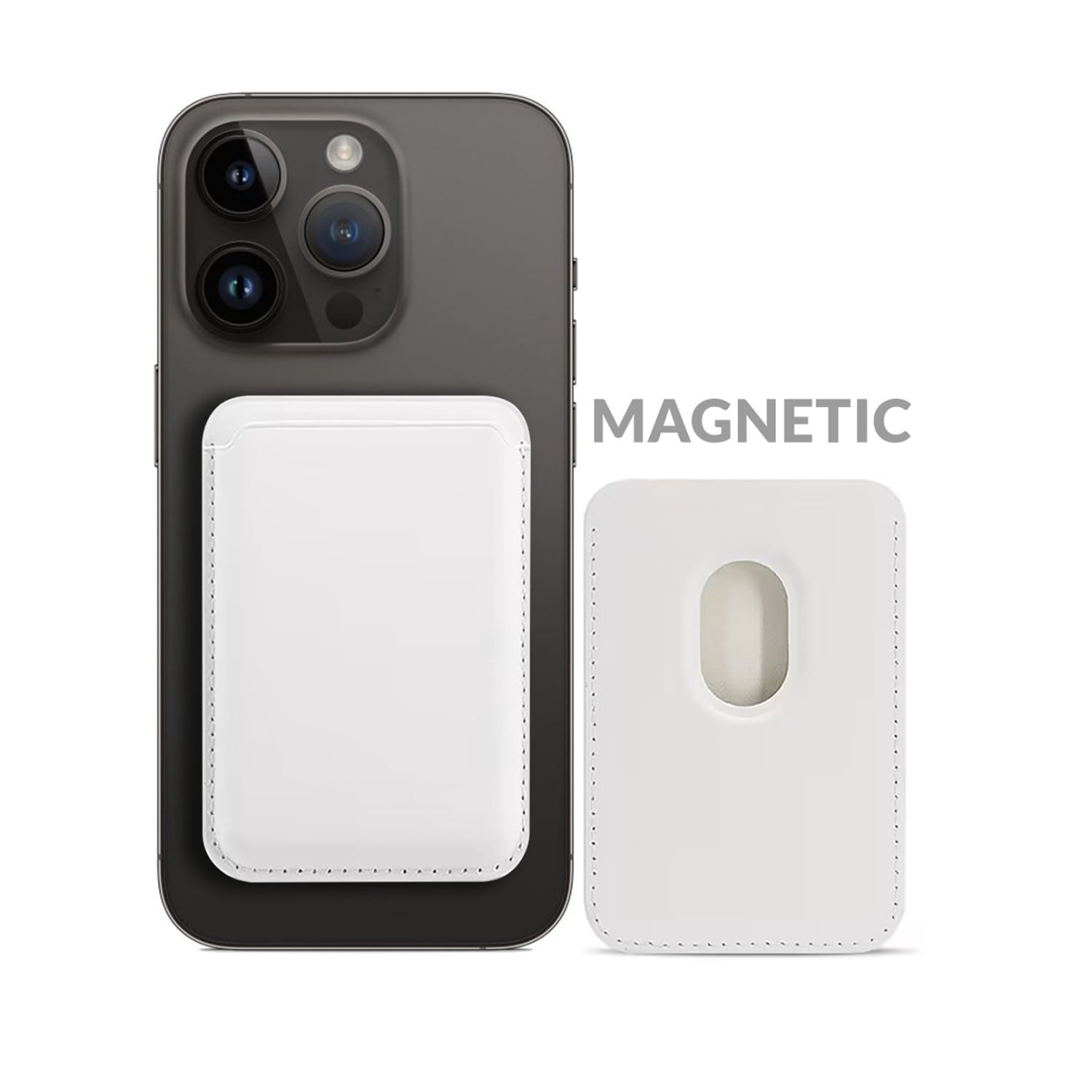 Slim Leather Magnetic Wallet for Cards - White