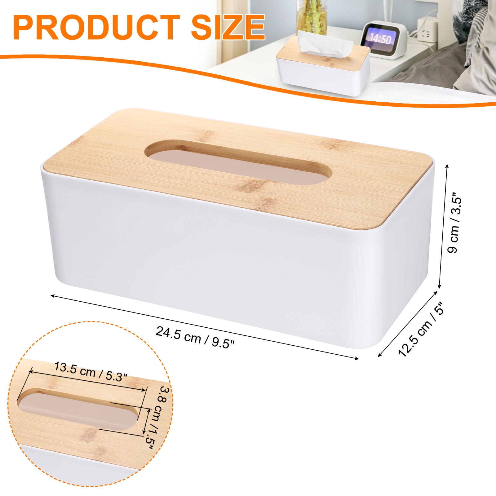 Unique Bargains Tissue Box Cover Bamboo Lid Square Holder Home Office White