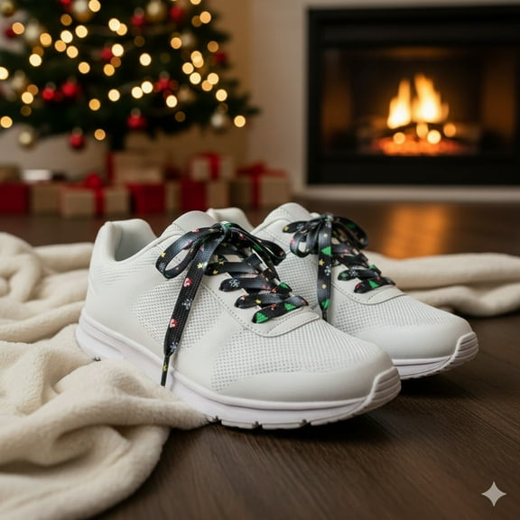 Taicans Christmas Shoe Laces for Sneaker,Festive Printed Laces for Sneakers & Boots,Holiday Patterns (Snowflakes/Reindeer/Trees),Set of 2,Easy-Tie Flat Design,Perfect for Holiday Outfits