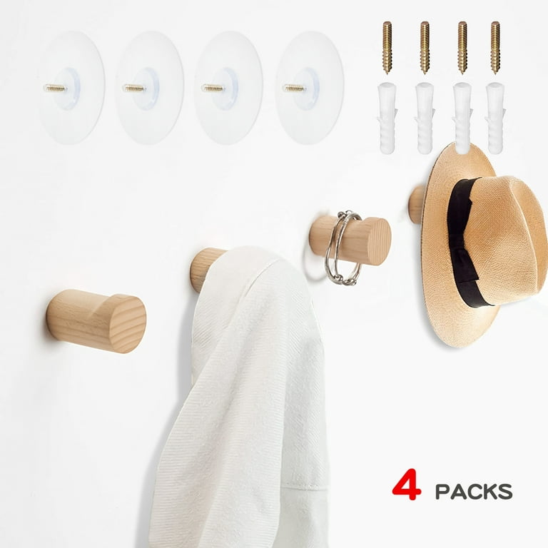 NAUMOO Natural Wooden Wall Mounted Hooks - Pack of 4 - Modern - Handmade  Decorative Wood Pegs Minimalist for Hanging Hat, Coats