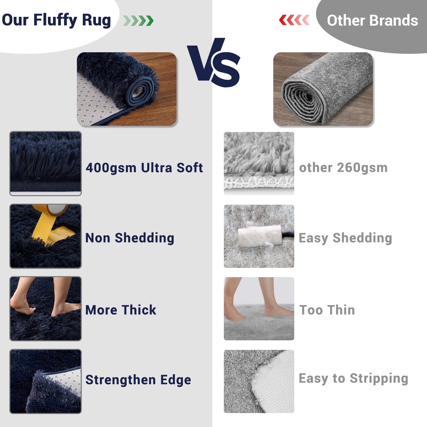 Hasoo Shag Area Rug 6' x 9' Indoor Plush Fluffy Rugs Shaggy Carpet Rugs for Bedroom Living Room, Dark Navy Blue
