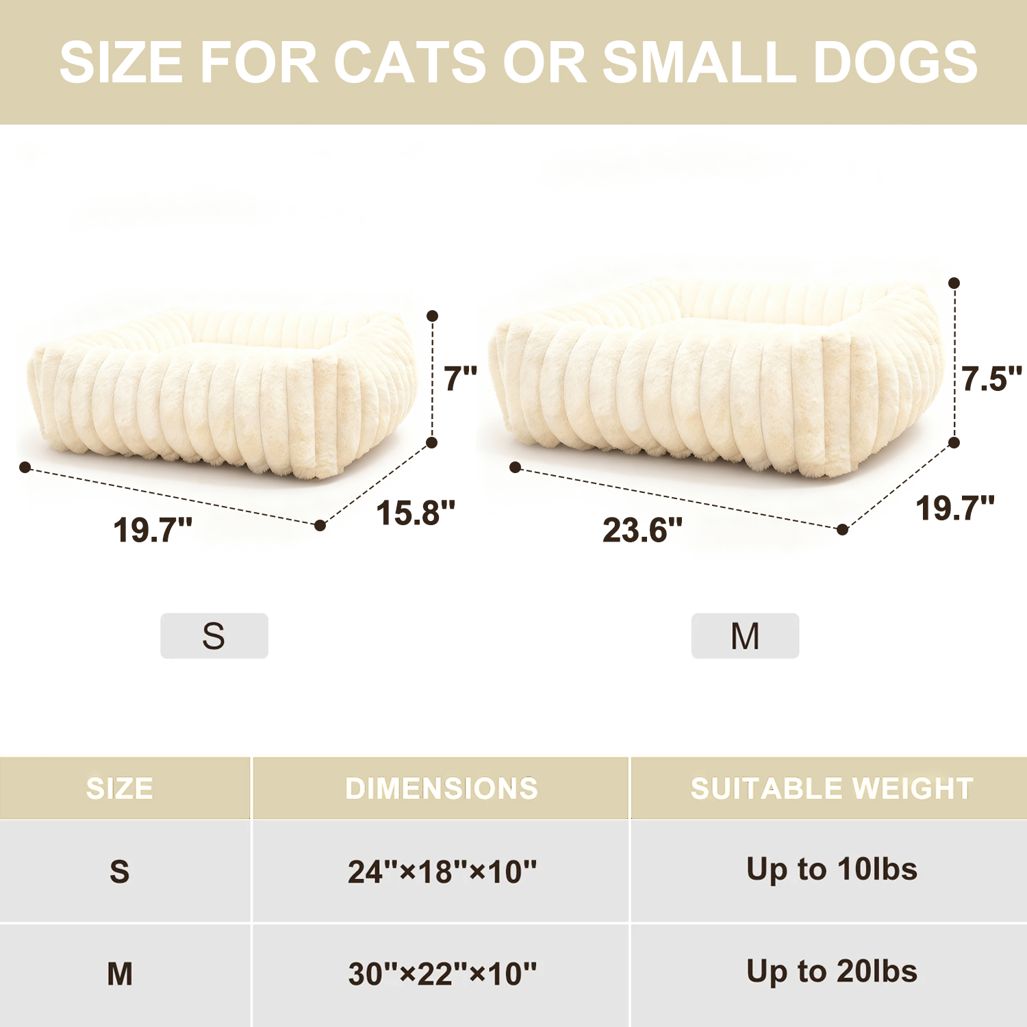 Sanmadrola Cat Bed for Indoor Cats Furry Corduroy Fleece Orthopedic Pet Bed Sofa Removable Washable Cover Non Skid Bottom, White