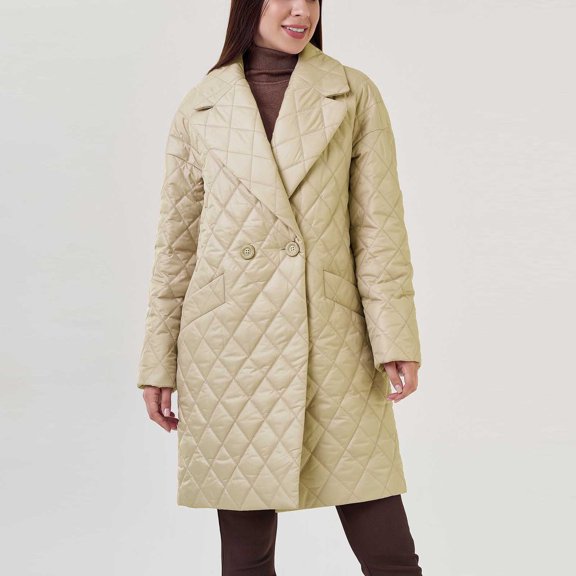 LEBONYARD Clearance Coats for Women Plus Size,Fall Jackets for Women 2024 with Hood,Women's Casual Cotton Coat Rhombic V-neck Long Belt Warm Loose Coat Khaki L