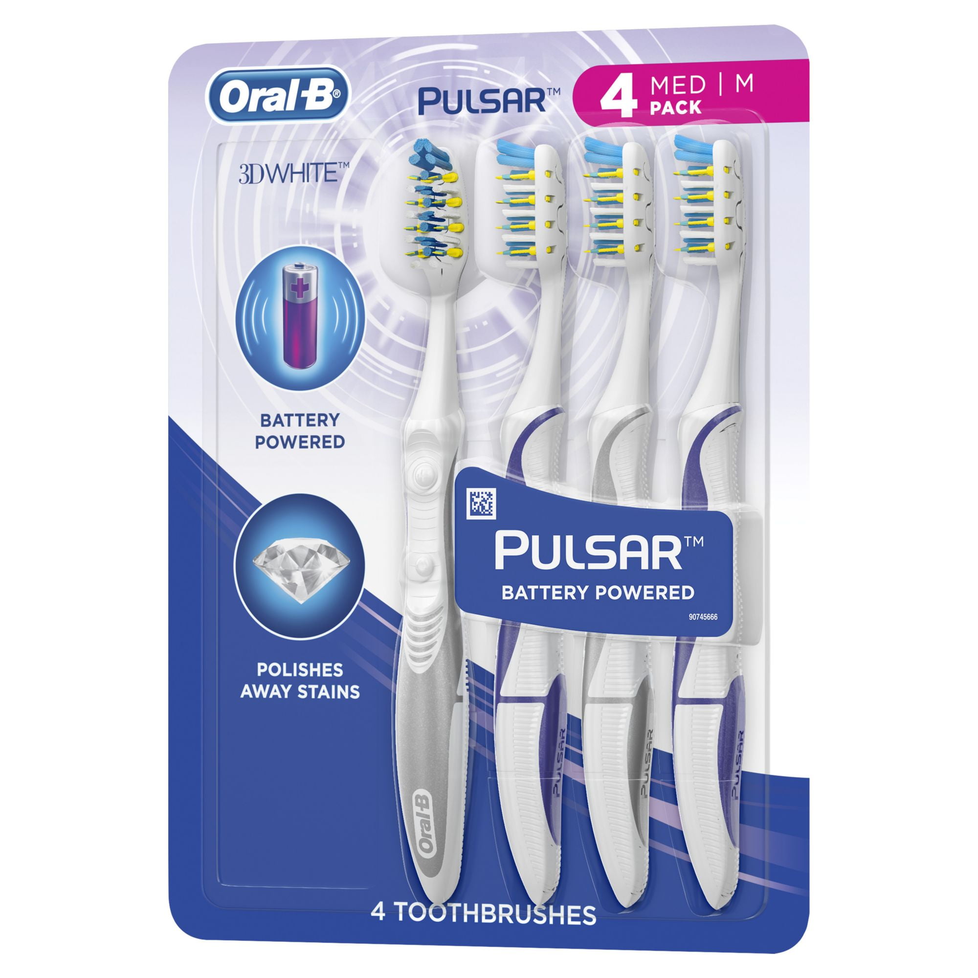Oral Pulsar 3D White, Soft Medium Toothbrush, Battery Powered, 4 Ct - Walmart.com