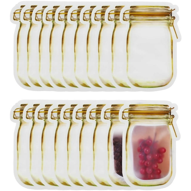 20 Pcs Mason Jar Bags 8 Oz, Reusable Airtight Seal Food Storage Bags Leak-Proof Saver Bags for Travel Camping and Kids, Small